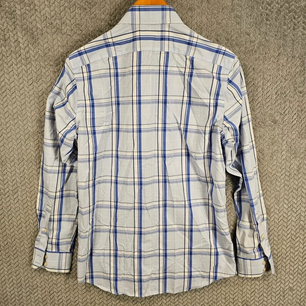 Banana Republic Mens M Non-Iron Tailored‎ Slim Fit Plaid Button Down Shirt Blue